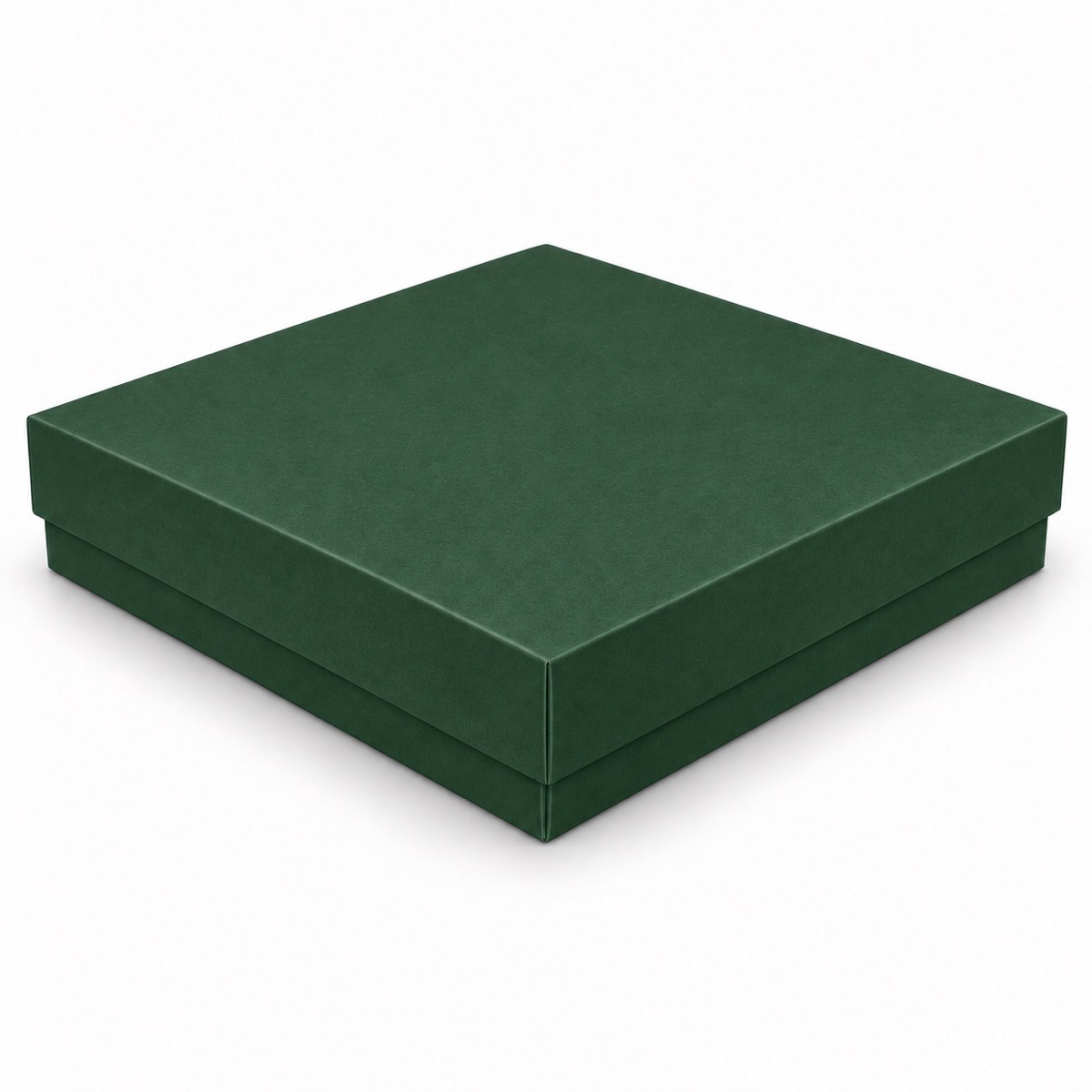 Green 15 x 15 x 3 cm two-piece cardboard gift box with matching opaque lift-off lid — product illustration