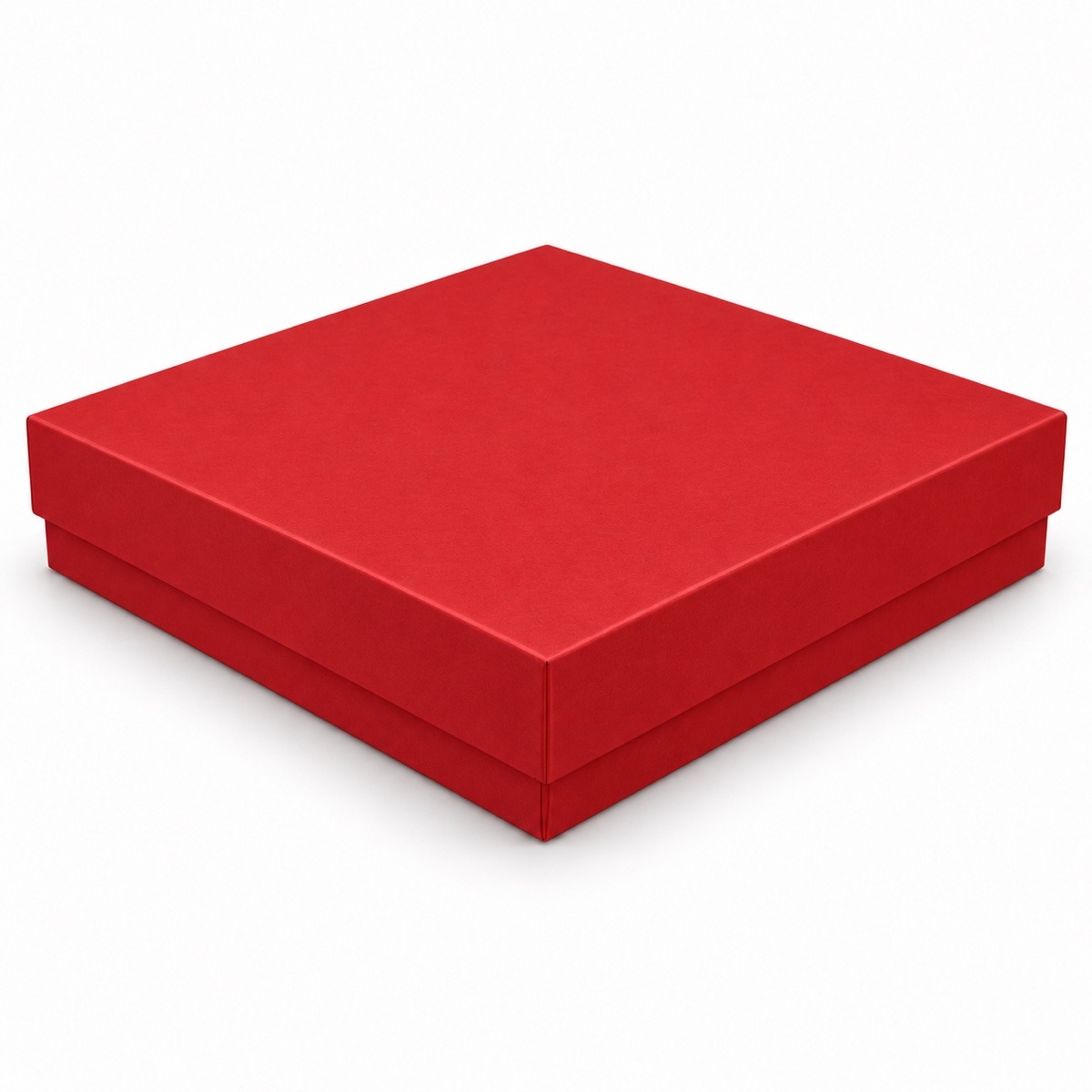 Red 15 x 15 x 3 cm two-piece cardboard gift box with matching opaque lift-off lid — product illustration