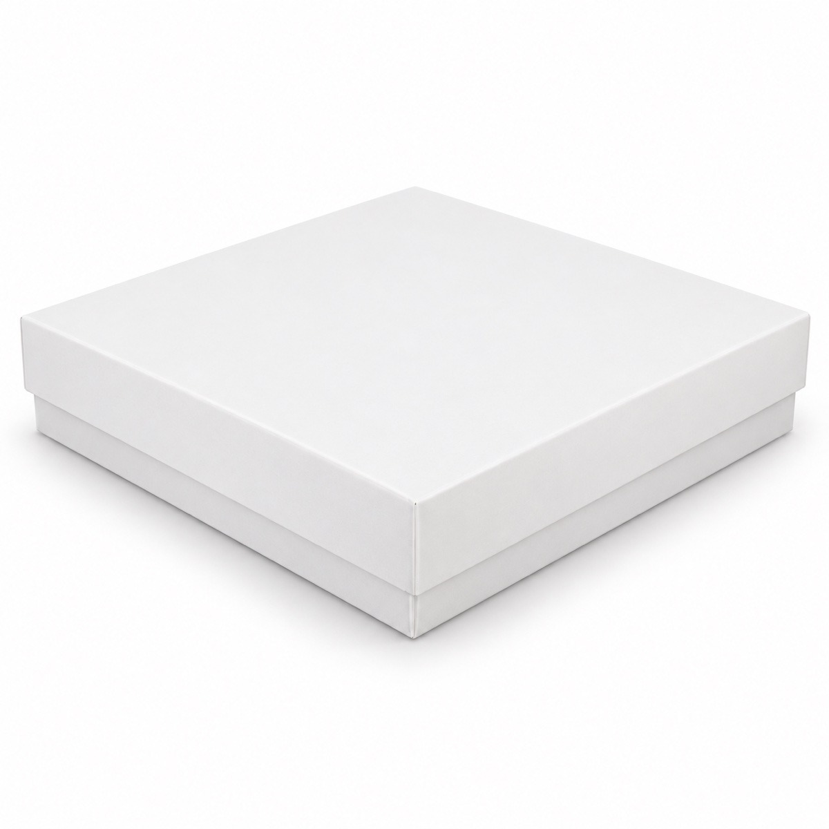White 15 x 15 x 3 cm two-piece cardboard gift box with matching opaque lift-off lid — product illustration