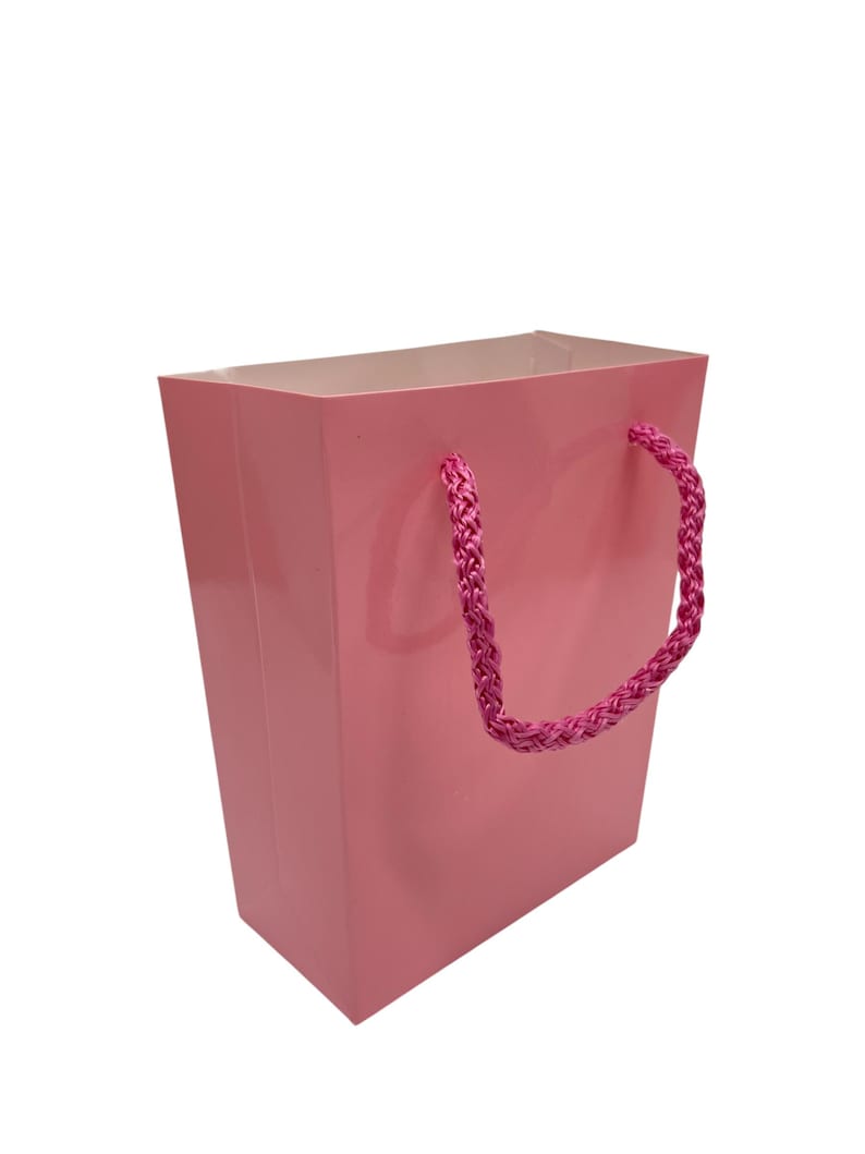 Pink gift bag with rope handles — 10 x 14 x 5 cm