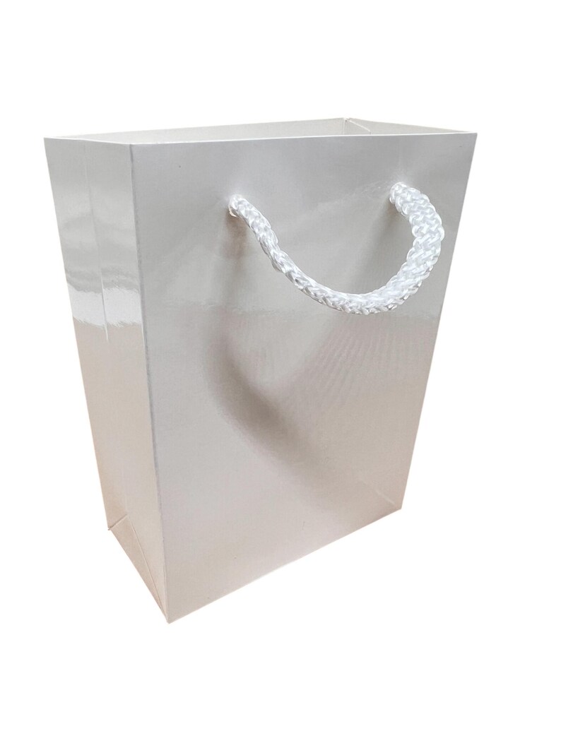 White gift bag with rope handles — 10 x 14 x 5 cm
