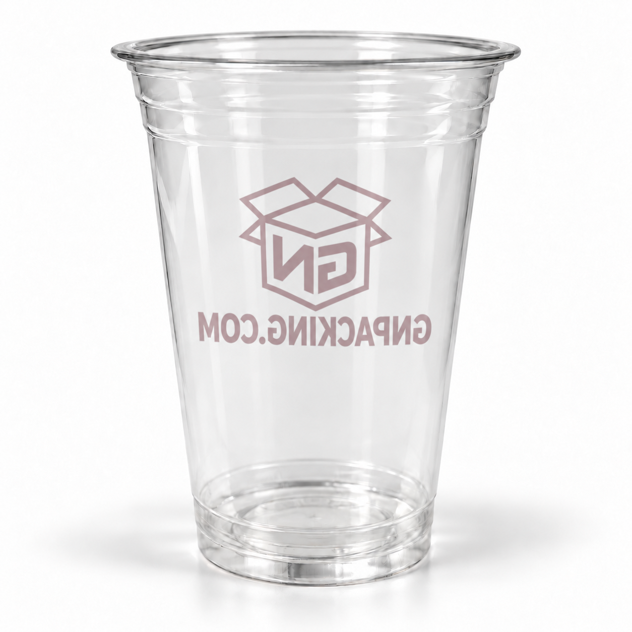 Custom clear cold cup print example: Box logo — back view