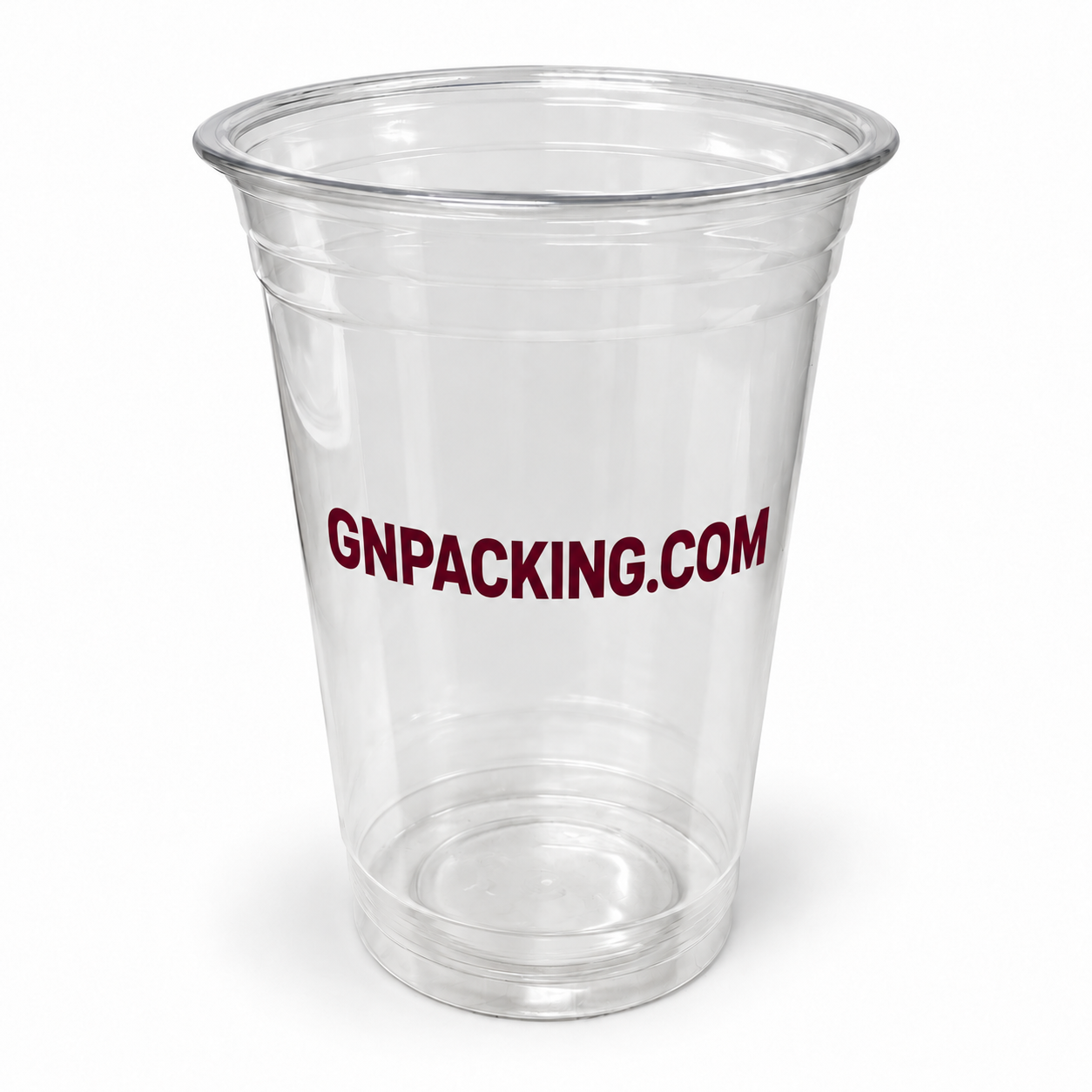 Custom clear cold cup print example: Website print — angled view